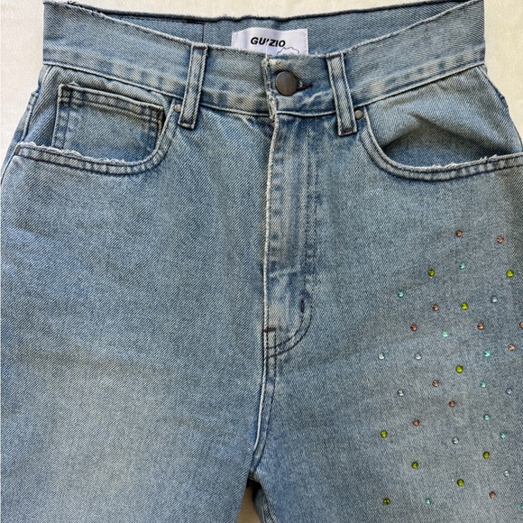 Guizio Denim Embellished Rhinestone Shorts - Picture 4 of 7